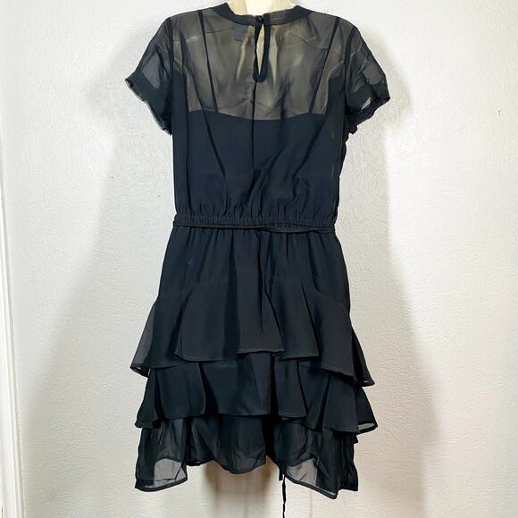 Converse Ruffled Cap Sleeve Tiered Mini Dress Casual Mesh Y2K Gauzy Cute - M - Picture 5 of 7